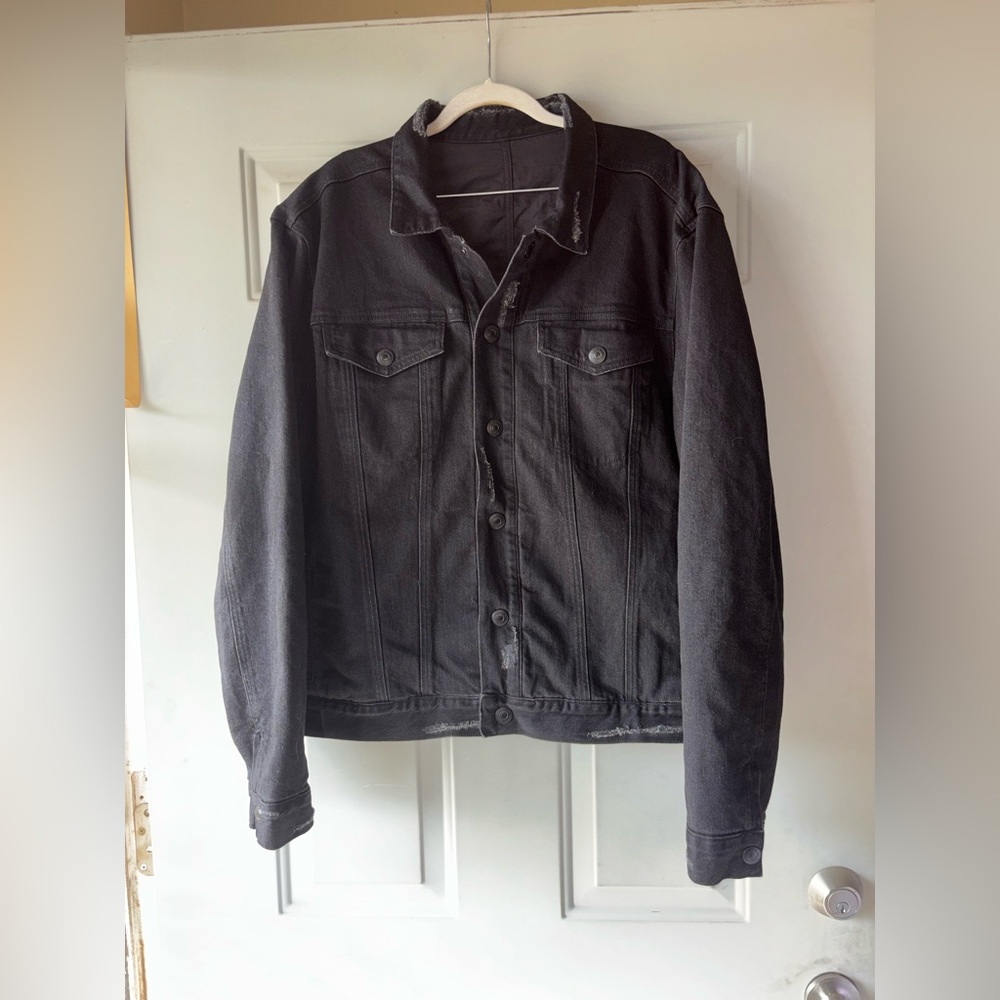 AllSaints black denim snap-front trucker jacket size XL
